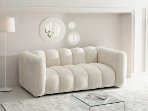 Sofa olia 2 kremowy tkanina, podstawa czarny