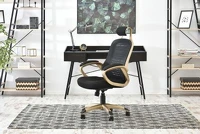 Fotel biurowy rind złoty-czarny mesh, podstawa czarny