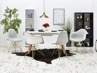 Designerskie krzesło tapicerowane MPC ROD TAP szaro-złote - w aranżacji ze stołem BEL