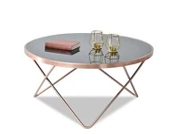 Okrągły stolik kawowy AMIN XL MIEDZIANY z metalu i szkła
