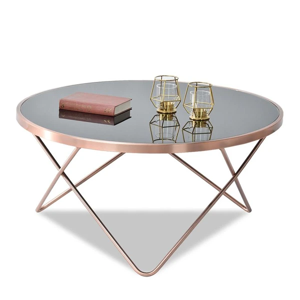 Okrągły stolik kawowy AMIN XL MIEDZIANY z metalu i szkła