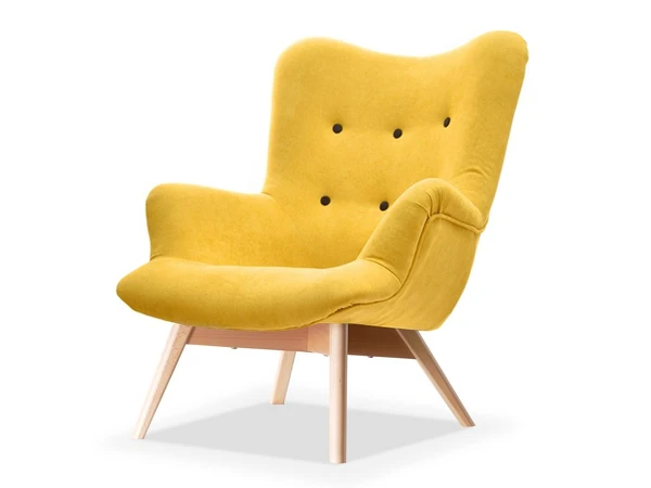 Fotel w nowczesnym stylu do salonu FLORI żółty - buk
