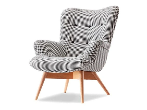 Designerski fotel w stylu angielskim FLORI pepitka-buk