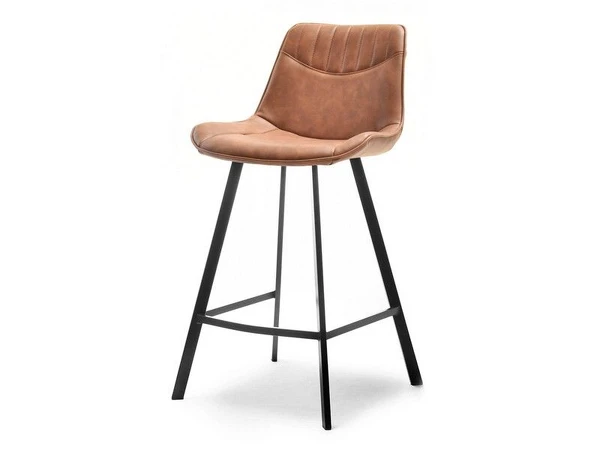 Krzesło barowe z oparciem AZRA z brązowej skóry+czarna noga
