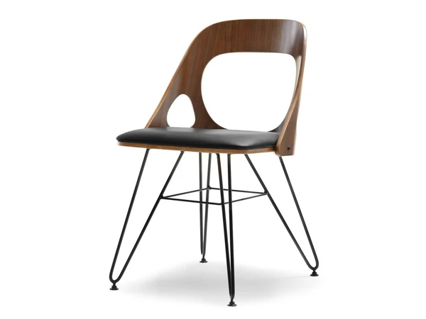 Krzesło AIDA ORZECH-CZARNY drewno ażurowe druciana noga
