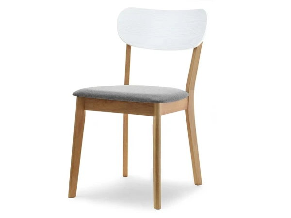 Skandynawskie krzesło PRL AMADO dębowo-białe + szara tkanina