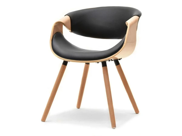 Pidgin Compliment Craftsman Krzesło BENT z dębowego drewna giętego i czarnej skóry eko