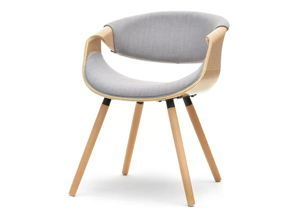 Eleganckie krzesło BENT SZARY-DĄB z drewna giętego i tkaniny